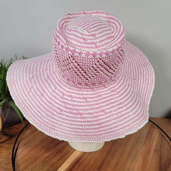 J. Crew Pink and cream oversized straw hat summer beach vacation Size M / L - Picture 11 of 16